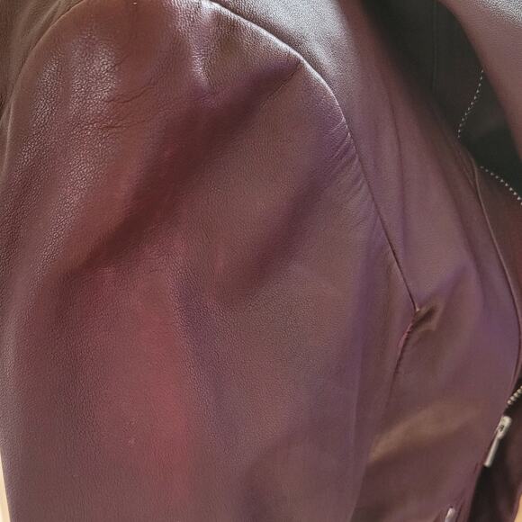VEDA 100% Lamb Leather Cropped Moto Jacket Size M Burgundy Edgy Indie Rebel Chic - Picture 7 of 13